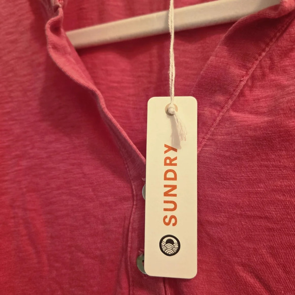 Sundry By "Anthropologie" Fuchsia Puff Long Sleeve Ruffle Henley Top - Picture 2 of 7